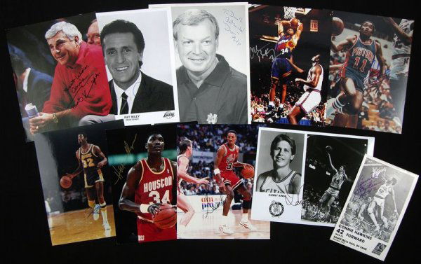 10 BASKETBALL PLAYERS & COACHES SIGNED PHOTOS: 1116. [BASKETBALL COLLECTION] Nice collection of ten star players and coaches, including several HOF members. SPs, color & b/w, 8"x10" action stills. Individually signed by Notre Dame coach DIGGER PHE