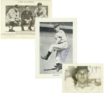 OLD BASEBALL SIGNED PHOTOS BECK O'ROURKE GARNER: 861. [VINTAGE BASEBALL] Three players from yesteryear. Printed SPs, b/w, various sizes. Included are WALTER BECK (1908-1987), 7"x10" action still which he inscribes and adds "Good Luck Always Walter '