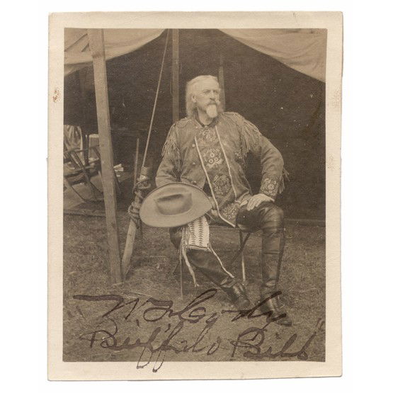 WILLIAM F. "BUFFALO BILL" CODY: (1846-1917). Renowned guide, scout and showman, touring the US and Europe for 20 years. A Pony Express rider early in his career, he gained his sobriquet, "Buffalo Bill" for his remarkable abilities w