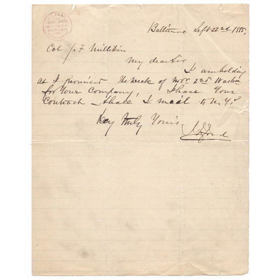 JOHN THOMSON FORD: (1829-1894). Successful American theatre manager and businessman. In one of his theatres, Ford's Theatre in Washington, DC, President Abraham Lincoln was mortally wounded by John Wilkes Booth in 1865.