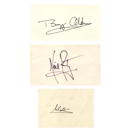 [APOLLO 11 ASTRONAUTS]: The historic NASA mission which put the first men on the Moon. The prime crew comprised the first two astronauts to walk on the Moon, NEIL ARMSTRONG; and BUZZ ALDRIN; plus command module pilot MICHAEL