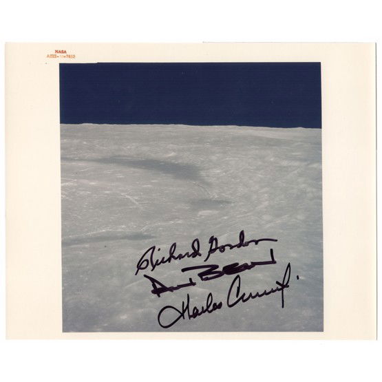 [APOLLO 12 CREW]: The sixth manned Apollo crew which landed on the Moon Nov 14, 1969. Original NASA SP, color, image 7"x7", overall 10"x8" numbered image of the lunar surface. Signed in black felt tip by RICHARD GORDON