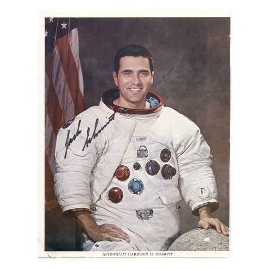 HARRISON H SCHMITT: (b. 1935). Civilian geologist/astronaut Moonwalker aboard Apollo 17, who explored the Taurus-Littrow Valley region of the Moon with Eugene Cernan, one of only 12 men to have walked the surface. SP, co
