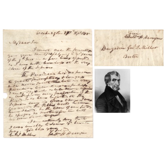 WILLIAM HENRY HARRISON: (1773-1841). Ninth President of the United States (1841) who died one month after his inauguration of pneumonia. Early ALS as representative from Ohio, 7¾"8½", Washington, DC, Apr 12, 1818. To Briga
