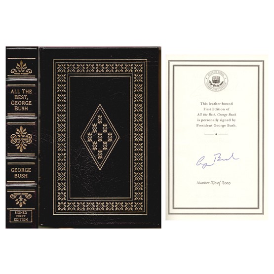 GEORGE W. BUSH: His book, All The Best, 640pp, 6½"x9½", Easton Press, Connecticut, 1999. Stated Limited Edition. First Printing. Boldly signed in full on first free endpaper. Book in excellent condition. Dark blue 
