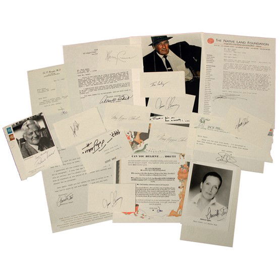 [LITERARY COLLECTION]: Assortment of 14 literary notables, ca. 1990s. Included are TLsS by DANIELLE STEELE with b/w SP; LEO BUSCAGLIA as "Leo"; JACK PRELUTSKY; JAMAKE HIGHWATER; and ALLAN ECKERT; plus an inscribed correspon