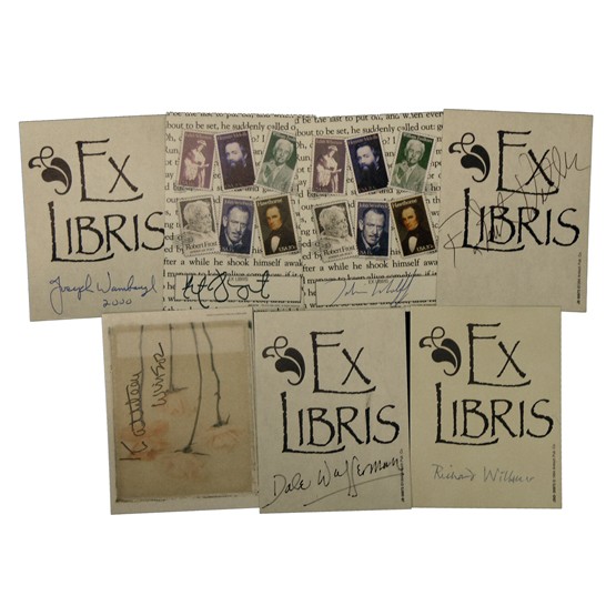 [LITERARY COLLECTION]: Collection of seven bookplates. Among them: author DALE WASSERMAN (1914-2008), novelist, screenwriter; KURT VONNEGUT (1922-2007), novelist; JOSEPH WAMBAUGH; KATHLEEN WINSOR (1919-2003), who wrote Fore
