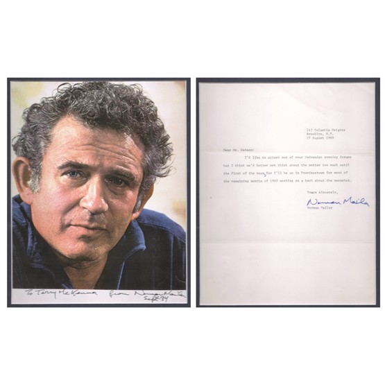 NORMAN MAILER: (1923-2007). Highly opinionated American writer of The Naked and the Dead plus The Executioner's Song (1980) and The Armies of the Night (1968) for which he shared the Pulitzer Prize. TLS, 7½"x9½", 