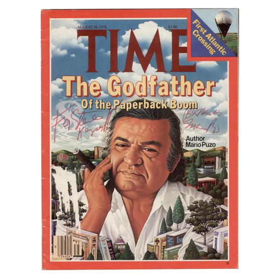 MARIO PUZO: (1920-1999)). American crime novelist and screenwriter, who won two Academy Awards for his screenplays The Godfather (1972) and sequel The Godfather II (1974) based on his 1969 best-selling novel. Sig