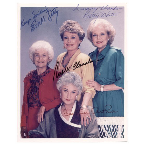 [GOLDEN GIRLS]: Popular Emmy-winning television sitcom (1985-1992) starring Bea Arthur; Betty White; Rue McClanahan; and Estelle Getty, now in syndication. SP, color, 8"x10" cast portrait. Each has signed in various
