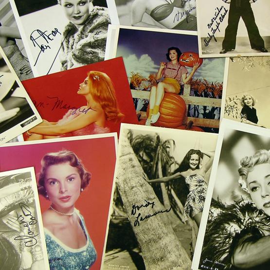 [HOLLYWOOD ACTRESSES]: A nice collection of 32 autographs by 29 Hollywood actresses. SPs & ISPs, mostly b/w, 8"x10" portraits and film stills. Among them: Film and TV personalities Jane Russell; Alice Faye; Ann Sothern; Lil