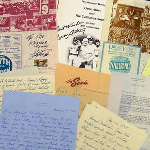 [HOLLYWOOD ARCHIVE]: A large collection of over 150 letters, greeting cards, and notes signed by many notable Hollywood celebrities. This archive contains approx. 42 ALsS, 107 TLsS, 2 TMssS, 10 ANsS, several signed greeti