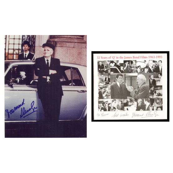 DESMOND LLEWELYN: (1914-1999). Welsh character actor best remembered for his portrayal of the fictional character 'Q' in the James Bond film series from 1963-1995. SP, color, 8"x10" film still from a Bond film. Full le