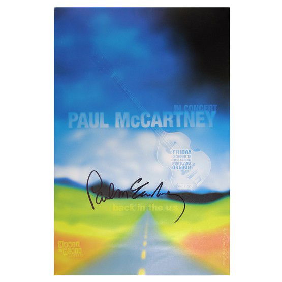 SIR PAUL MCCARTNEY: (b. 1942). Member of the extraordinarily popular Beatles rock group; later the lead singer of his own rock group, Wings. Signed poster, color, matte-finish, 13"x19", from the House of Blues concert se