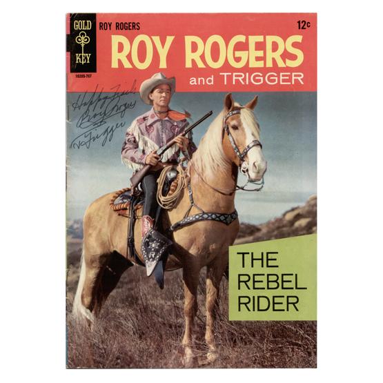 ROY ROGERS: (1911-1998). Singing cowboy star of films and television who originated singing group 'Sons of the Pioneers'. He married his leading lady Dale Evans in 1947. Signed 1958 Gold Key comic book Roy Rogers