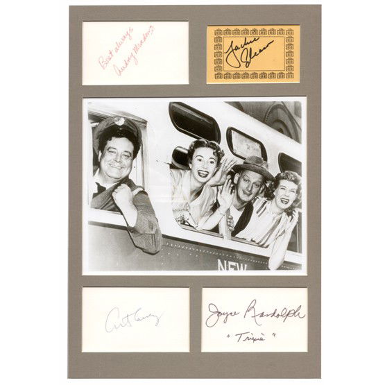 [THE HONEYMOONERS]: Classic 1955 television series that ran only one year, attaining cult status in reruns. It starred Jackie Gleason; Audrey Meadows; Art Carney; and Joyce Randolph. Nice collection of signed cards, each