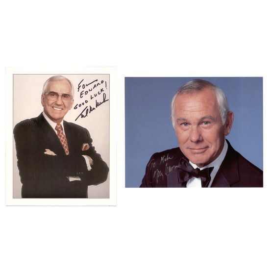 [THE TONIGHT SHOW]: Enduringly popular late night television talk show since 1954. Longest-serving host was Johnny Carson (1925-2005), who held court for 30 seasons. Two ISPs, color, 8"x10" portraits. Individually signed