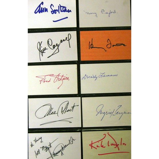 [VINTAGE HOLLYWOOD]: Excellent collection of ten stars of stage, screen and television. From the estate of noted collector Harry Sparks, a Salvation Army band member in Hollywood for over 35 years. Individually signed car