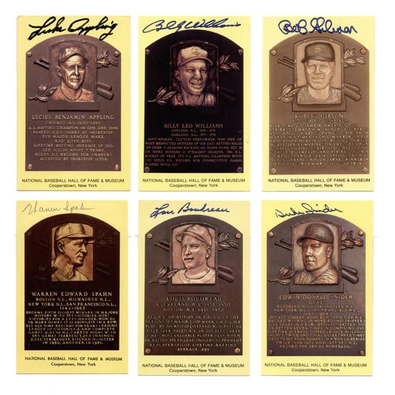 [BASEBALL HALL OF FAME]: Collection of signed HOF cards comprising of: WARREN SPAHN; LOU BOUDREAU; DUKE SNIDER; Luke Appling; BOB GIBSON; BILLY WILLIAMS. Fine collection.