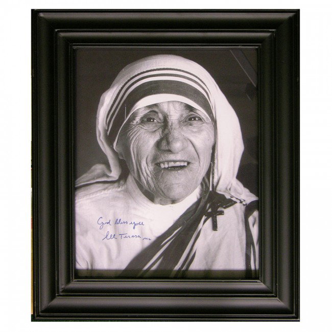 MOTHER TERESA: (1910-1997). Albanian-born Roman Catholic nun and founder of the Missionaries of Charity who minister to the sick and homeless in Calcutta. Awarded Nobel Peace Prize in 1979 and beatified in 2003. SP,