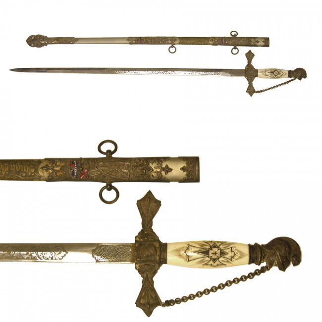 [KNIGHTS OF PYTHIAS]: Fraternal organization founded at Washington, DC in 1864, the first fraternal organization to receive a charter by Act of the United States Congress. A handsome presentation sword manufactured by the