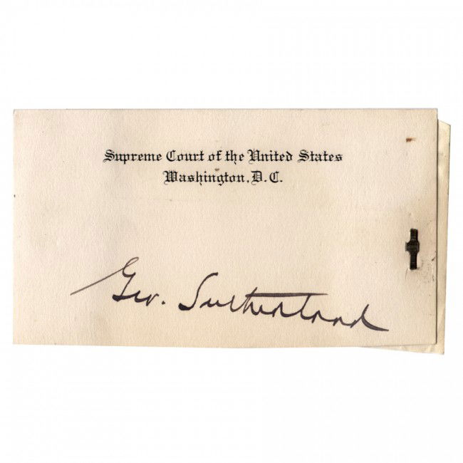 GEORGE SUTHERLAND: (1862-1942). English-born U.S. jurist and political figure. One of four appointments to the Supreme Court by President Warren G. Harding, he served as an Associate Justice of the U.S. Supreme Court be