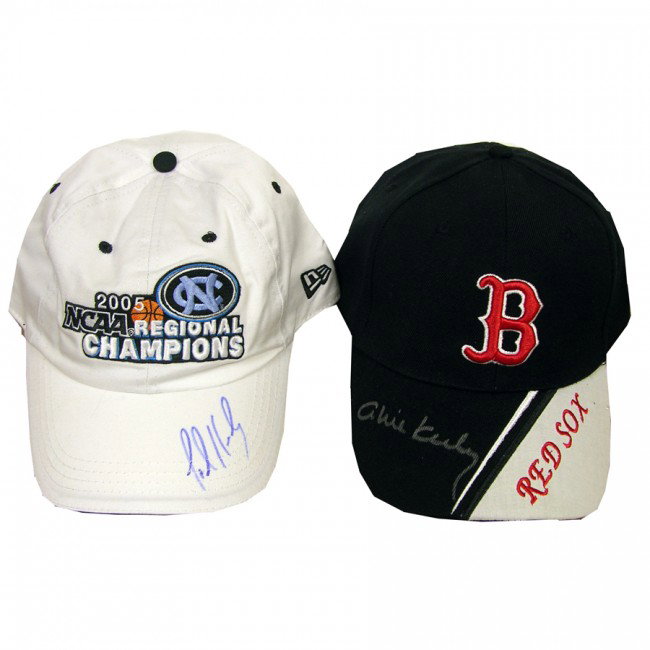 [KENNEDY FAMILY]: Two members of the prominent Massachusetts political family. President Kennedy's daughter Caroline Kennedy has signed a black and white designer Boston Red Sox cap across brim. A white 2005 NCAA North