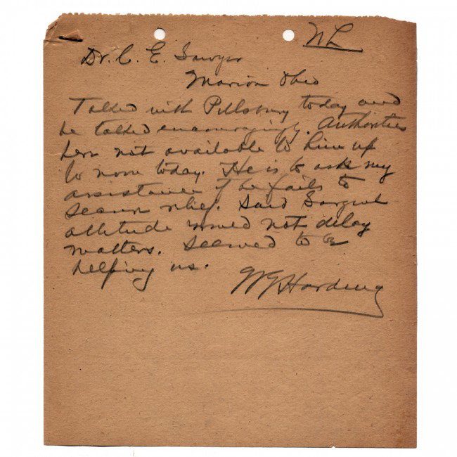 WARREN HARDING: (1865-1923). Twenty-ninth President of the United States (1921-23) whose Administration is largely remembered for the Teapot Dome scandal. As senator, he opposed the League of Nations, pardoned Eugene
