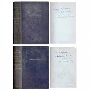 HERBERT HOOVER: Two books from his three-volume work, The Memoirs of Herbert Hoover, 6½"x9½", The MacMillan Company, New York, 1951-52. Included are "1874-1920 Years of Adventure," 2nd Printing; and "1920-1933 The