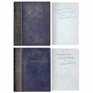 HERBERT HOOVER: Two books from his three-volume work, The Memoirs of Herbert Hoover, 6½"x9½", The MacMillan Company, New York, 1951-52. Included are "1874-1920 Years of Adventure," 2nd Printing; and "1920-1933 The