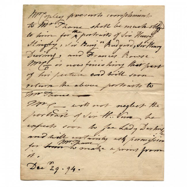JOHN SINGLETON COPLEY: (1737-1815). American realist painter whose portraits often included items associated with his subject, such as may be seen in his portrait Paul Revere (1768?) that depicts the patriot-silversmith hol