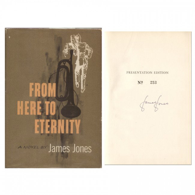 JAMES JONES: (1921-1977). American author of World War II trilogy From Here to Eternity (1951), The Thin Red Line (1962) and Whistle (1978), the last incomplete at his death. His first published novel, From Here t