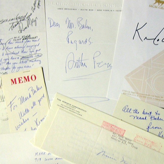 [PRODUCERS AND DIRECTORS]: Assortment of ten autographs signed by nine notable Hollywood producers and directors. ISPs, b/w & color, 8"x10" portraits by David L. Wolper (1928-2010), and Mark Goodson (1915-1992). ANsS by Arthur 