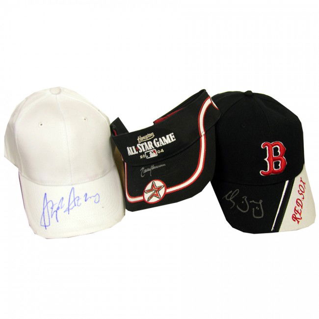 [MAJOR LEAGUE BASEBALL]: A nice trio of baseball caps individually signed by key MLB pitchers. Among them: a Red Sox cap signed by Clay Buchholz ; a 2004 All-Star Game visor signed by Randy Johnson, both in silver felt tip. A