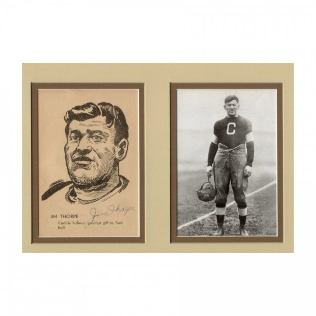 JIM THORPE: (1888-1953). One of the greatest all-around athletes of the twentieth century, elected to the Football Hall Of Fame in 1963. Olympic pentathlon and decathlon champion in 1912, he also played major lea