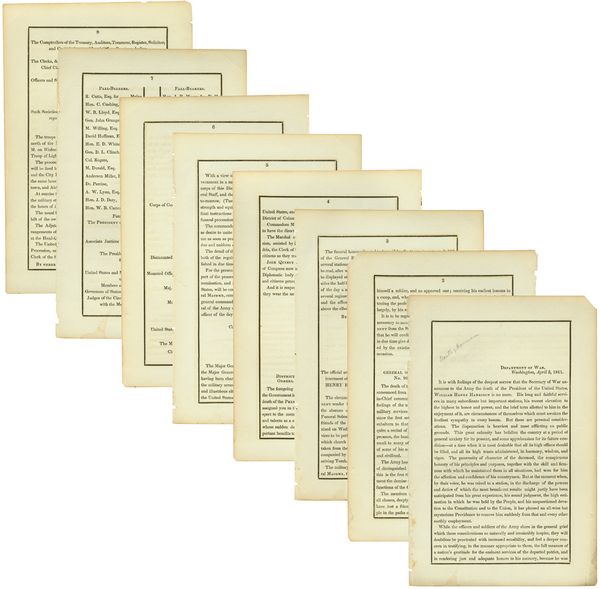 ARMY GENERAL ORDER #20 /DEATH OF WILLIAM HARRISON: 479. [WILLIAM HENRY HARRISON] (1773-1841). Ninth President of the United States (1841) who died one month after his inauguration of pneumonia. Army imprint, General Orders No. 20, 8pp, 4¾"x7", Washin
