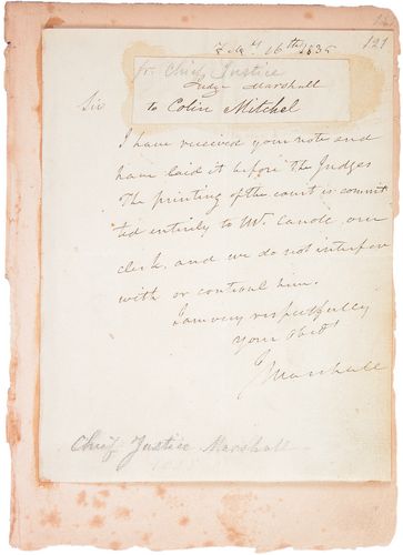 JOHN MARSHALL: "I HAVE LAID IT BEFORE THE JUDGES"396. JOHN MARSHALL (1755-1835). Patriot lawyer and Revolutionary War officer who served with Washington at Valley Forge. A year after his appointment as secretary of