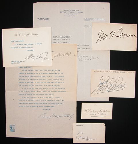 [POLITICAL ASSORTMENT]: 436. [POLITICAL ASSORTMENT] Nice collection of eleven statesmen, cabinet members, and other political notables of the 1930s. Signatures on cards include President HERBERT HOOVER; Vice Presi
