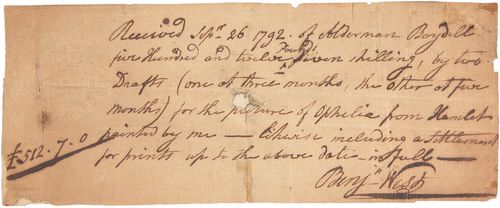 BENJAMIN WEST: WEST ACCEPTS PAYMENT FOR HIS PAINTING FROM LORD MAYOR OF LONDON576. BENJAMIN WEST (1738-1820). American-born Neoclassic painter who served as president of the Royal Academy in London from 1792-1820, s