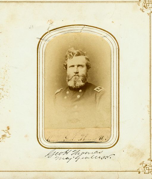 MAJOR GENERAL GEORGE THOMAS SIGNED CDV PHOTO: 267. GEORGE HENRY THOMAS (1816-1870). Union major general known as the "Rock of Chickamauga;" Mexican War hero and Indian fighter. Born in Virginia, he cast his lot with the Union in 1861 for which hi