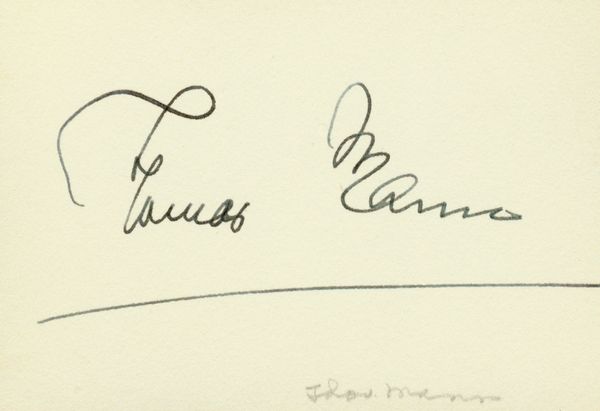 THOMAS MANN SIGNED CARD: 914. THOMAS MANN (1875-1955). German expatriate novelist and critic, one of the most important figures in early 20th-century literature; awarded Nobel Prize for his novel Buddenbrooks (1929). Signed c