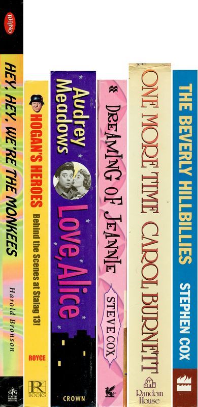 TELEVISION COMEDY STARS SIGNED BOOKS: 984. [TELEVISION COMEDY LIBRARY] Six books based on TV sitcoms and comedic variety series. Among them: Dreaming of Jeannie, "TV's Prime Time In a Bottle" by Steve Cox, soft cover. Signed cards of star