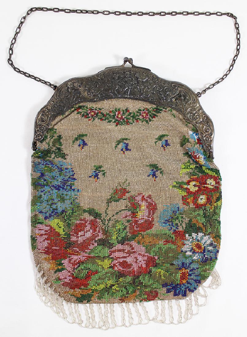 ART DECO 800 SILVER GLASS MICRO BEADED PURSE (1 of 5)