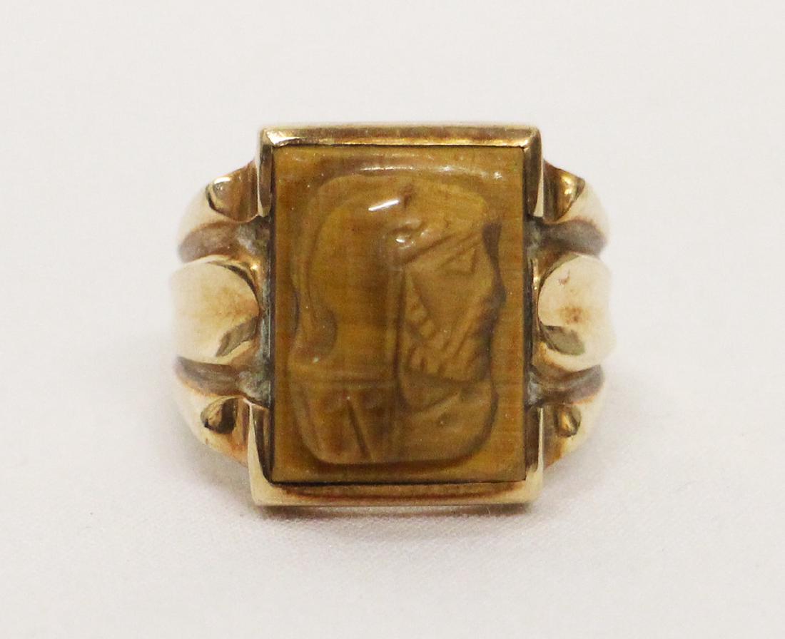 ART DECO 10K TIGERS EYE INTAGLIO RING (1 of 3)