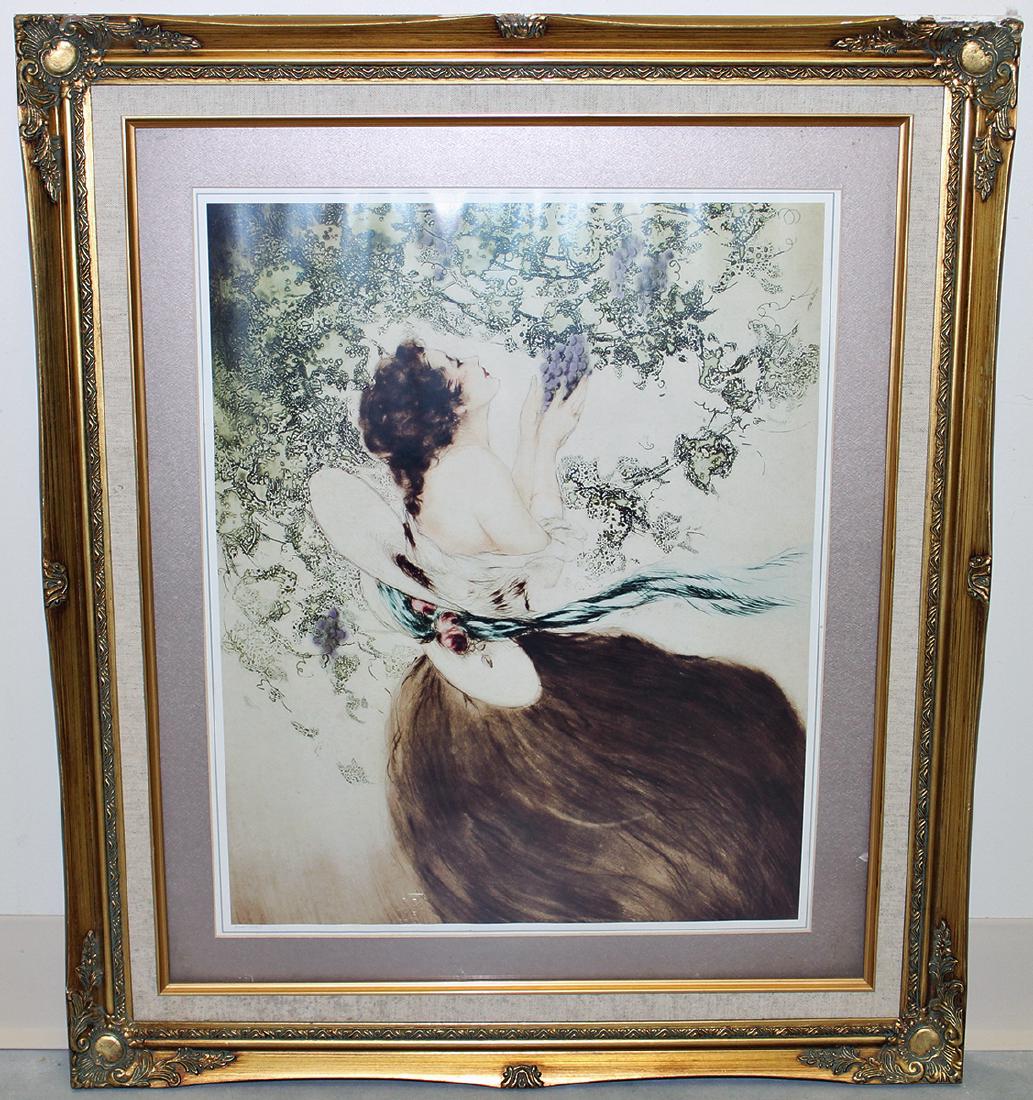 LOUIS ICART WOMAN WITH GRAPES: Louis Icart woman with grapes. Numbered lower left 236/1000. 29.25" x 25.25" w/ frame.