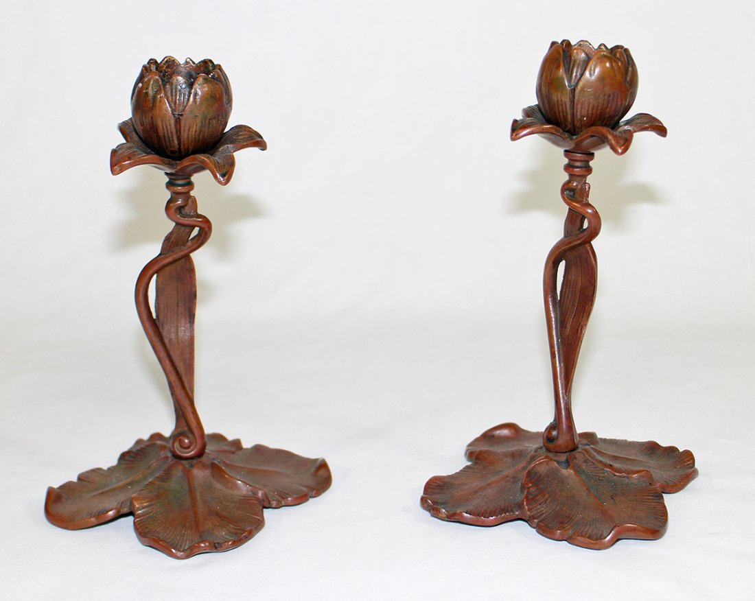 VINTAGE BRONZE FLOWER CANDLE HOLDERS (1 of 2)