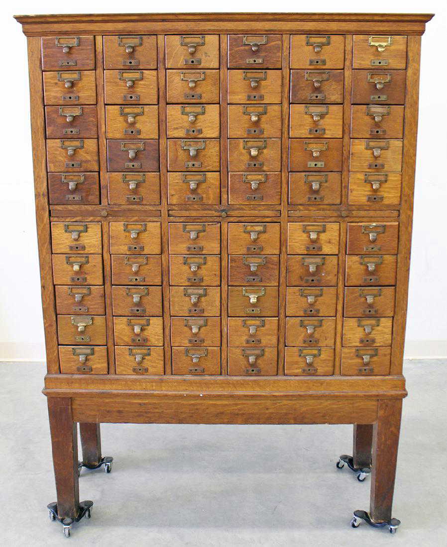 ANTIQUE OAK LIBRARY CARD CATALOG