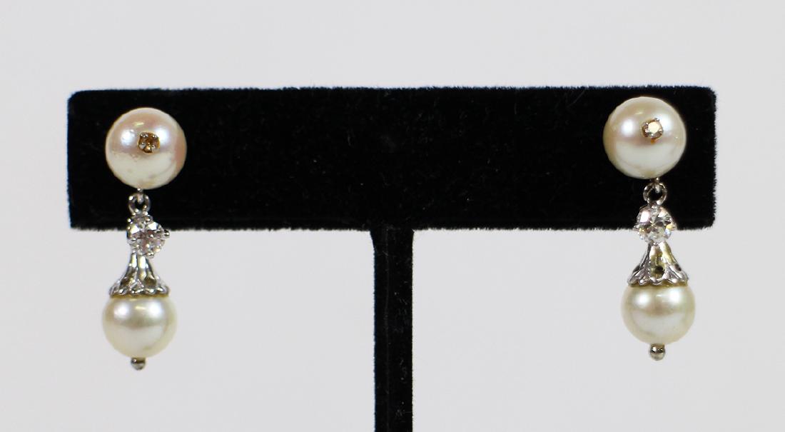 14K PEARL & DIAMOND DANGLE EARRINGS (1 of 2)