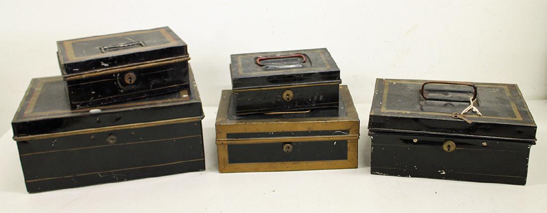 VINTAGE METAL CASH BOXES: Cash box collection ranges in size from 12" to 7"