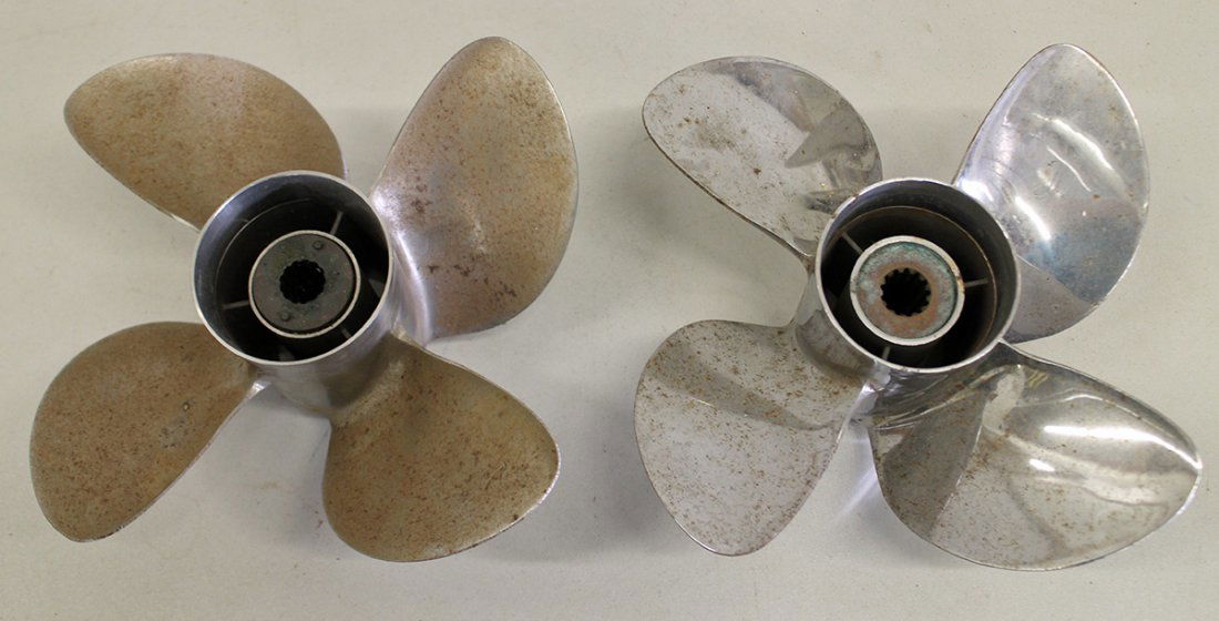 (2) STAINLESS STEEL POWERTECH BOAT PROPELLERS (1 of 3)